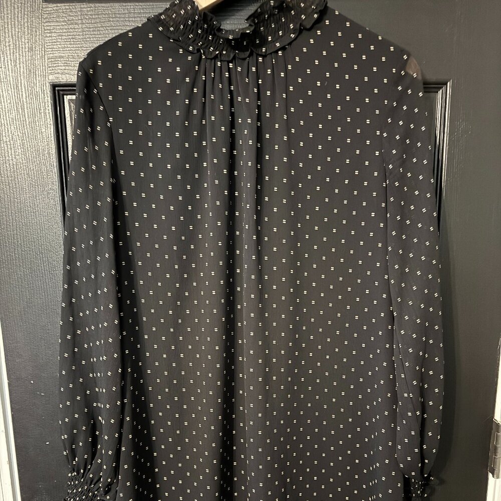 H&M Womens Dress Black White Polka Dot Mid Length Sheer Sleeves - Picture 1 of 5